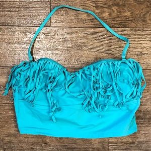 a.n.a Turquoise bandeau/halter fringe swim top